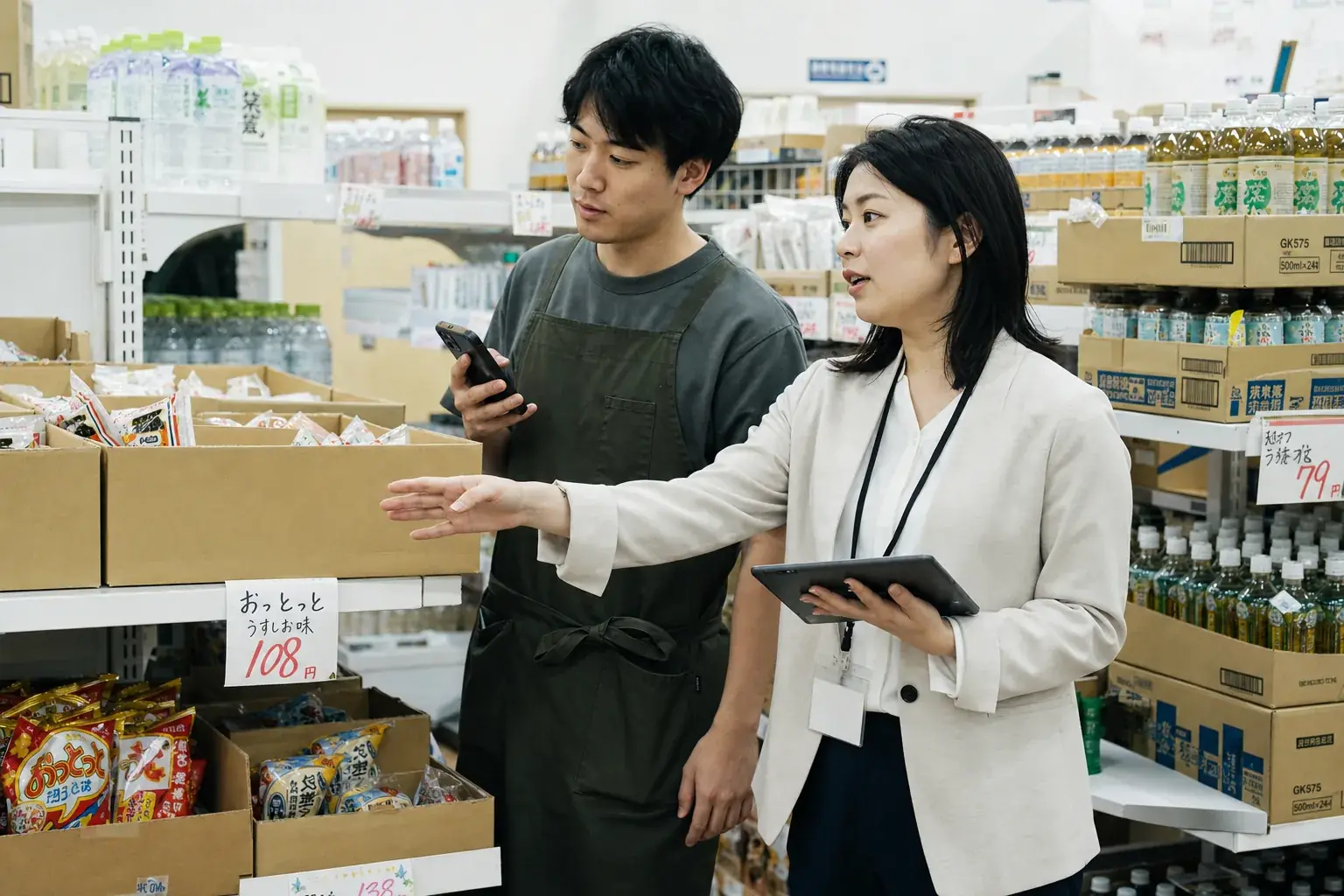 店頭で在庫を確認するecoeatスタッフ